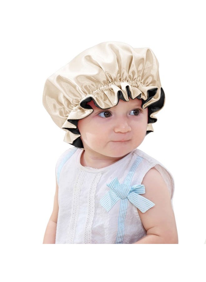 sent hair - Baby Satin Bonnet Sleeping Cap, Adjustable Kids Sleep Bonnet with Drawstring, Double Layer Night Hair Caps for 0-3 Years Old Kids/Child/Baby/Toddler (Black/Champagne) - Image 1