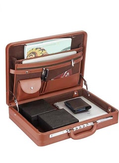 Freegallops 17 inches Leather Expandable Attache Case Dual Combination Lock Hard Side Briefcase-Brown  - Image 5