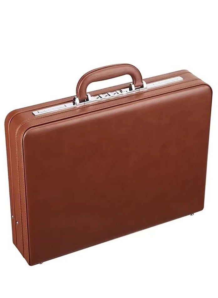 Freegallops - 17 inches Leather Expandable Attache Case Dual Combination Lock Hard Side Briefcase-Brown - Image 1