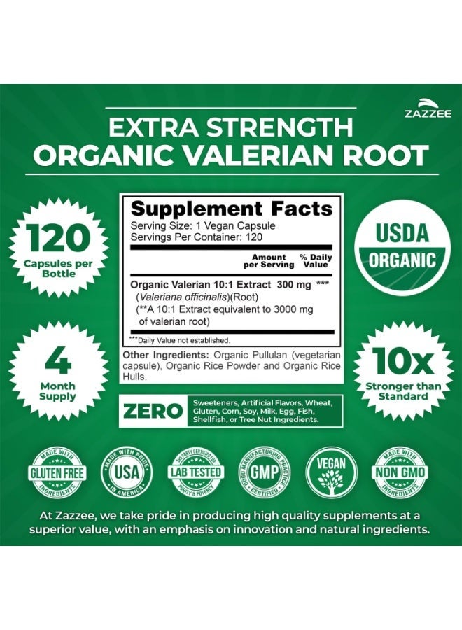 Zazzee USDA Organic Valerian Root 10:1 Extract, 120 Vegan Capsules - Image 2