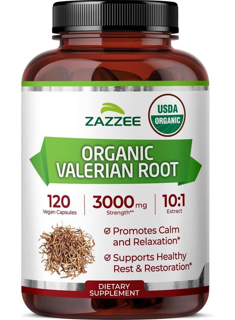 Zazzee USDA Organic Valerian Root 10:1 Extract, 120 Vegan Capsules - Image 1