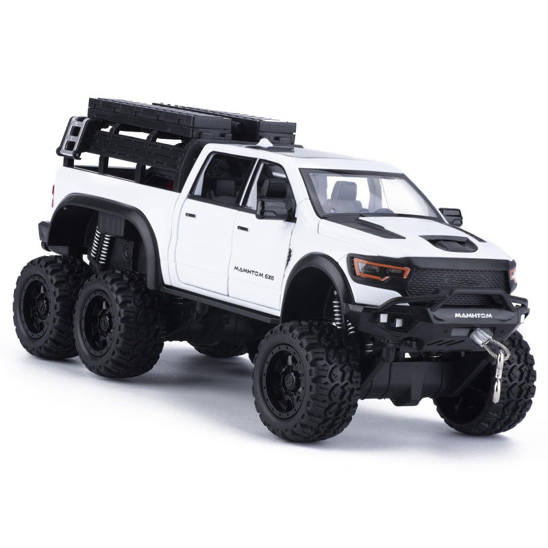FRJV Pickup Truck Toy 124 Diecast Trucks Mammoth Model Car KitsMetal Toy Truck Suitable for Kids and Car CollectionPull Back Cars with Light and SoundTrucks for Kids Ages 48White - Image 3