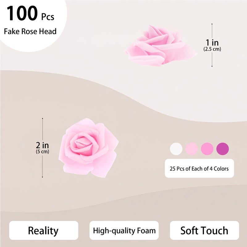 Vignor 100 Pcs 2 Inch Artificial Flowers Faux Foam Fake Rose Head Bulk for Home Decor Wedding Decoration Bridal Shower Wall Table Centerpiece Arrangement DIY Craft (4 Shades of Pink White) - Image 2