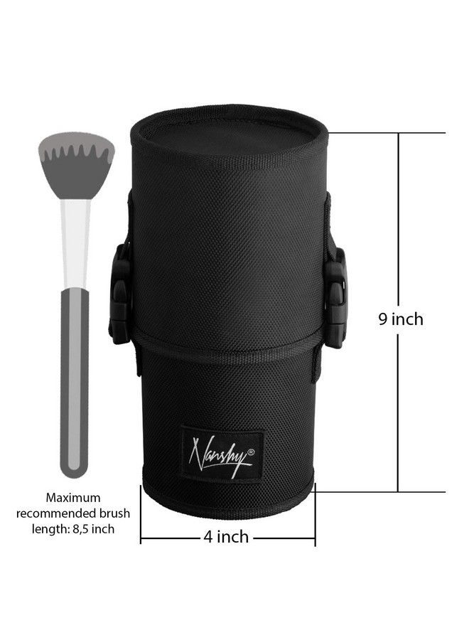 Nanshy Travel Makeup Brush Holder With Lid Large Stand Up Makeup Brush Case For Mua 2In1 Durable Makeup Brush Organizer Bag & 2 Brush Cups Brushes Not Included Black 9 X 4 X 4 Inches - Image 3