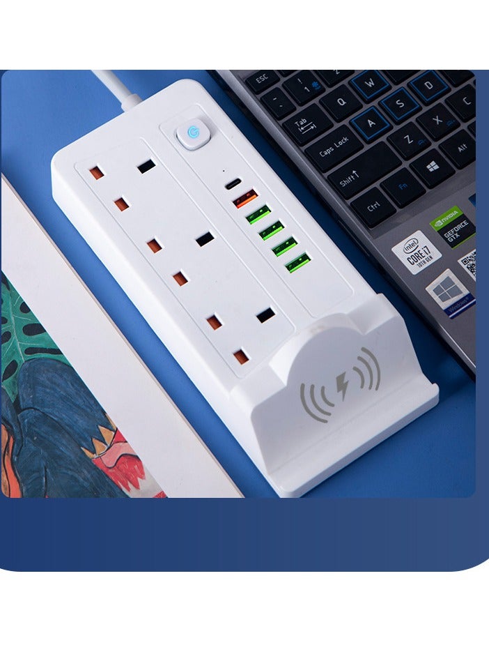 مقبس طاقة متعدد الوظائف 3 مقابس 3 مقابس 2500 واط مع محطة شحن سريع لاسلكي، USB، منفذ من النوع C. 2 متر، كابل تمديد 3 أمتار - Image 3