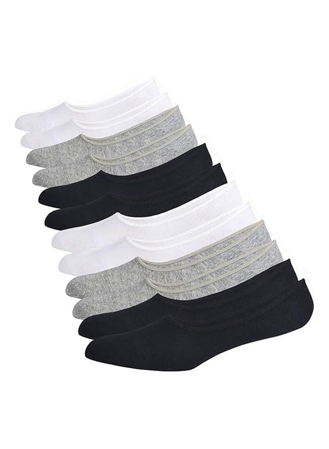 Mens Truly No Show Socks With Non Slip Grips Women Cotton Low Cut Socks for Loafer Sneakers Boat Shoes 6Pairs Black White Grey - Image 2