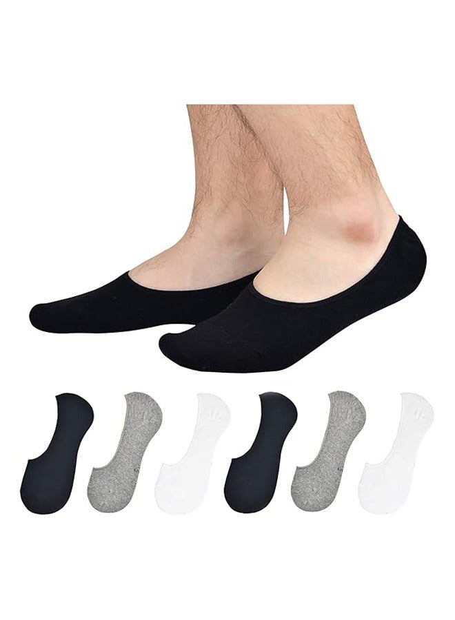 Mens Truly No Show Socks With Non Slip Grips Women Cotton Low Cut Socks for Loafer Sneakers Boat Shoes 6Pairs Black White Grey - Image 1
