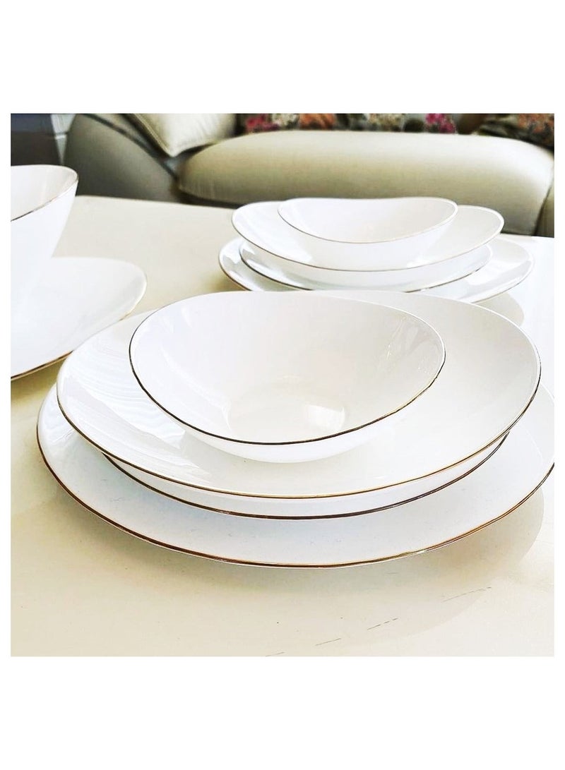 ميلريتش Melrich طقم عشاء مكون من 26 قطعة، مصنوع من زجاج أوبال ذهبي اللون، آمن للاستخدام في الميكروويف وغسالة الصحون، مقاوم للحرارة. يتضمن: طبق بيضاوي واحد، 6 أطباق عشاء، 6 أطباق شوربة، 6 أطباق حلوى، وعاء كبير واحد، 6 أوعية متوسطة. - Image 5