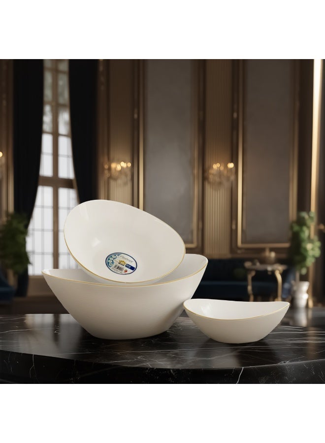 ميلريتش Melrich طقم عشاء مكون من 26 قطعة، مصنوع من زجاج أوبال ذهبي اللون، آمن للاستخدام في الميكروويف وغسالة الصحون، مقاوم للحرارة. يتضمن: طبق بيضاوي واحد، 6 أطباق عشاء، 6 أطباق شوربة، 6 أطباق حلوى، وعاء كبير واحد، 6 أوعية متوسطة. - Image 4