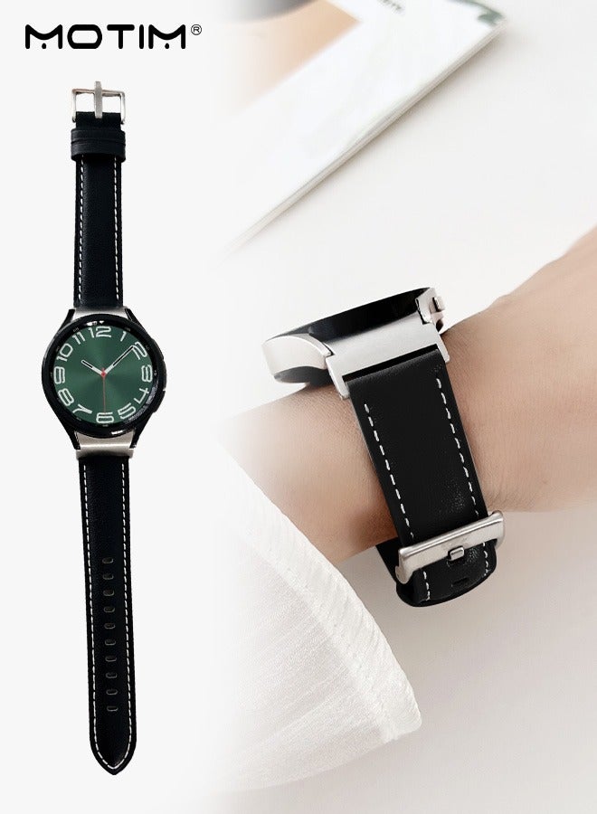 Motim Classic Leather Watch Band Compatible with Samsung Galaxy Watch 7/6/5/4/FE 20mm, Sport Replacement Strap Wristband, Watch Bands for Men and Women