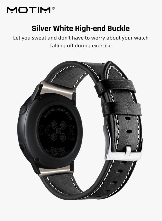 Motim Classic Leather Watch Band Replacement Strap 20mm, Watch Bands Compatible with Samsung Galaxy Watch 7/6/5/4, 40/44mm Replacement Band - Image 2