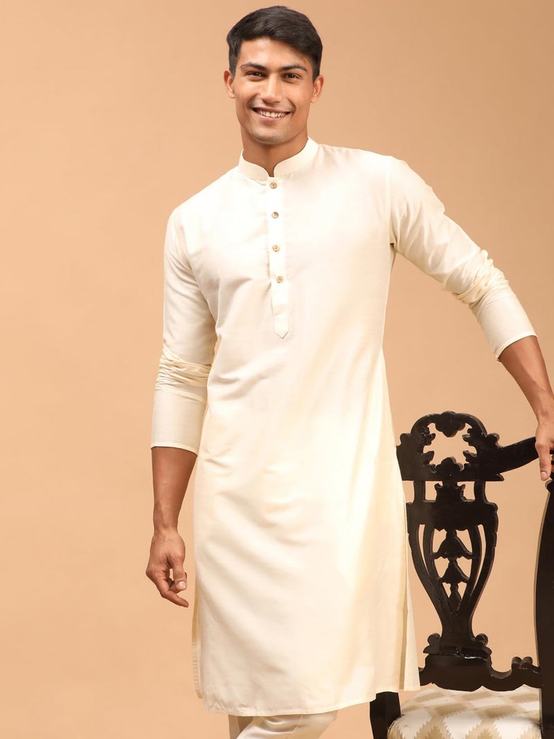 VASTRAMAY Regular Fit Men's Cream Viscose Kurta (VASMK091CR_42) - Image 2