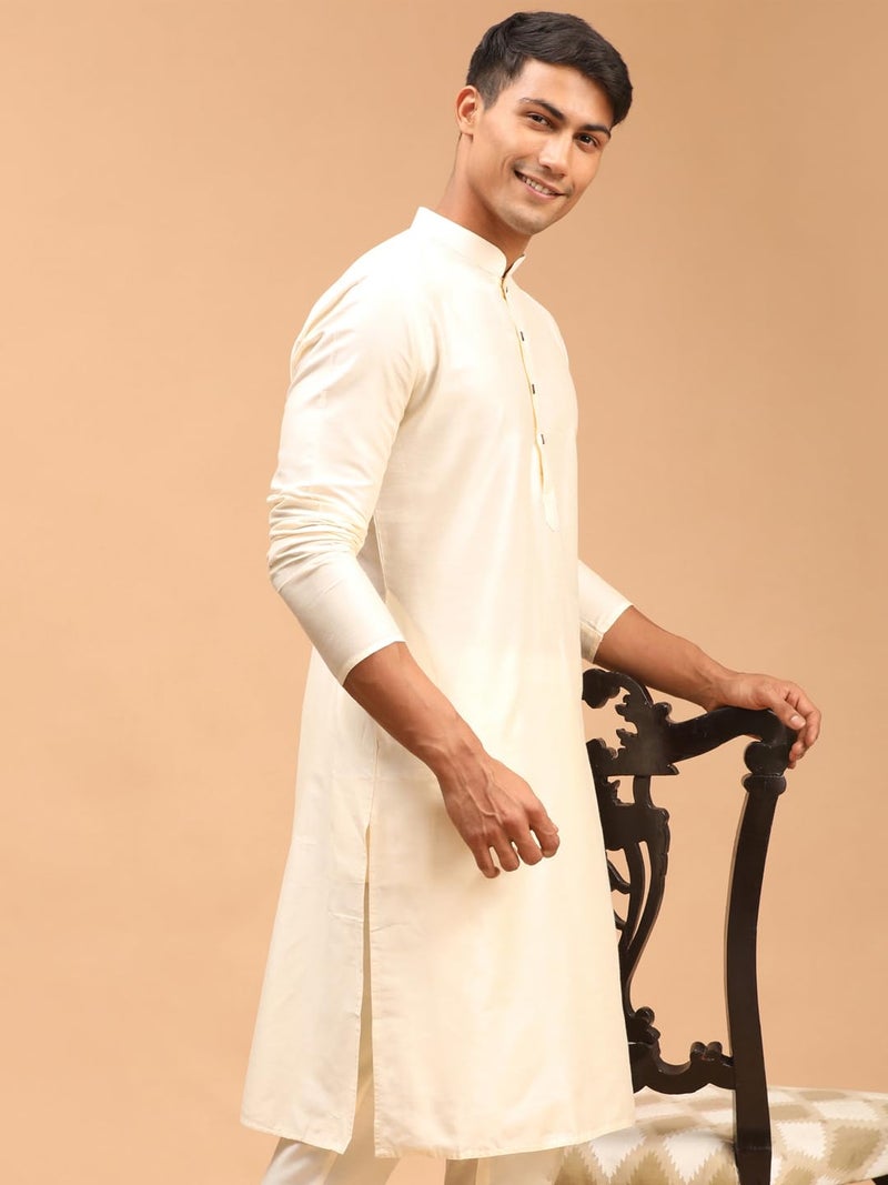 VASTRAMAY Regular Fit Men's Cream Viscose Kurta (VASMK091CR_42) - Image 3