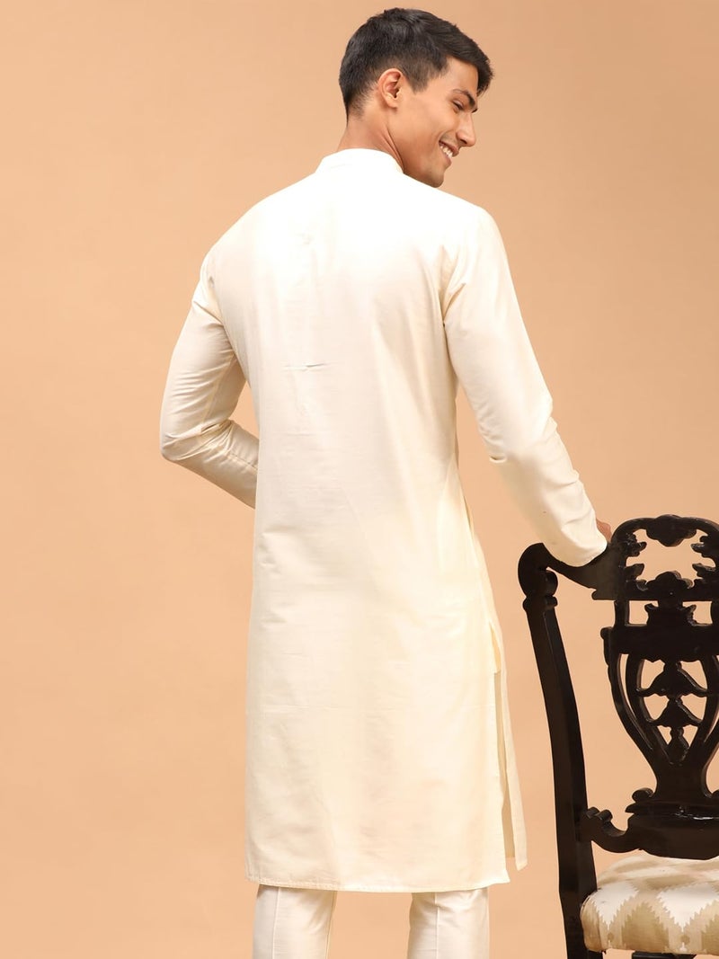 VASTRAMAY Regular Fit Men's Cream Viscose Kurta (VASMK091CR_42) - Image 4