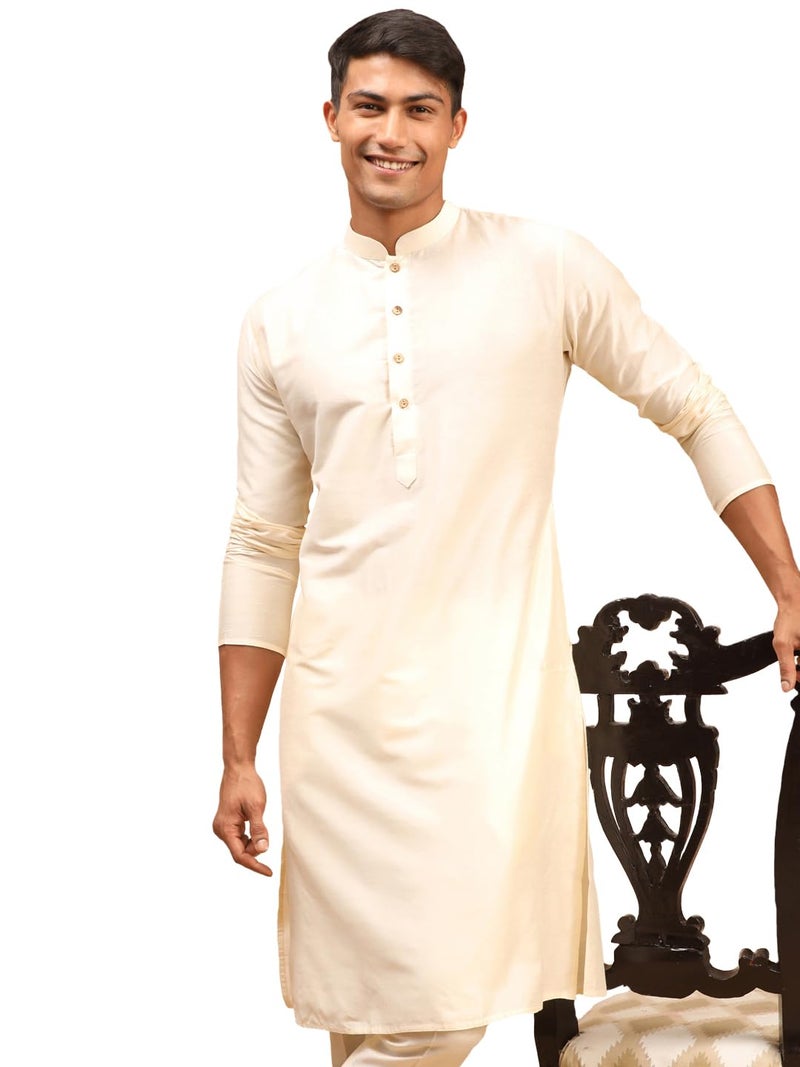 VASTRAMAY Regular Fit Men's Cream Viscose Kurta (VASMK091CR_42) - Image 1