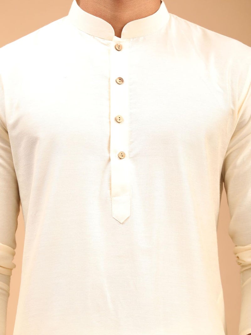 VASTRAMAY Regular Fit Men's Cream Viscose Kurta (VASMK091CR_42) - Image 5