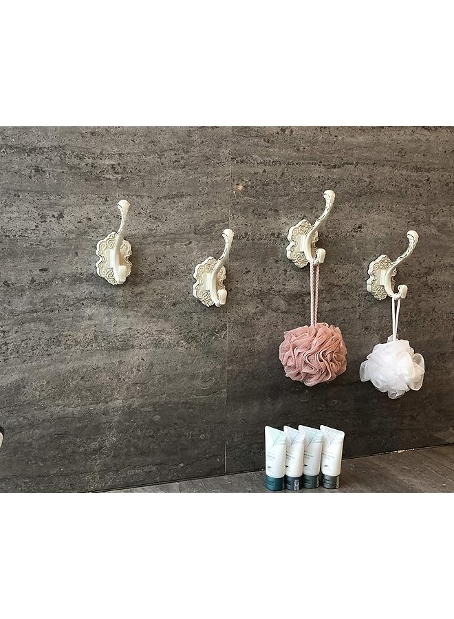 إيروريكس خطافات معاطف مثبتة على الحائط وخطافات مناشف مزخرفة وخطافات حائط متينة من الألومنيوم لتعليق المعاطف والحقائب والملابس في خزانة الردهة والحمام، عبوة من خطافين عتيقين باللونين الأبيض والذهبي على الطراز العتيق - Image 4