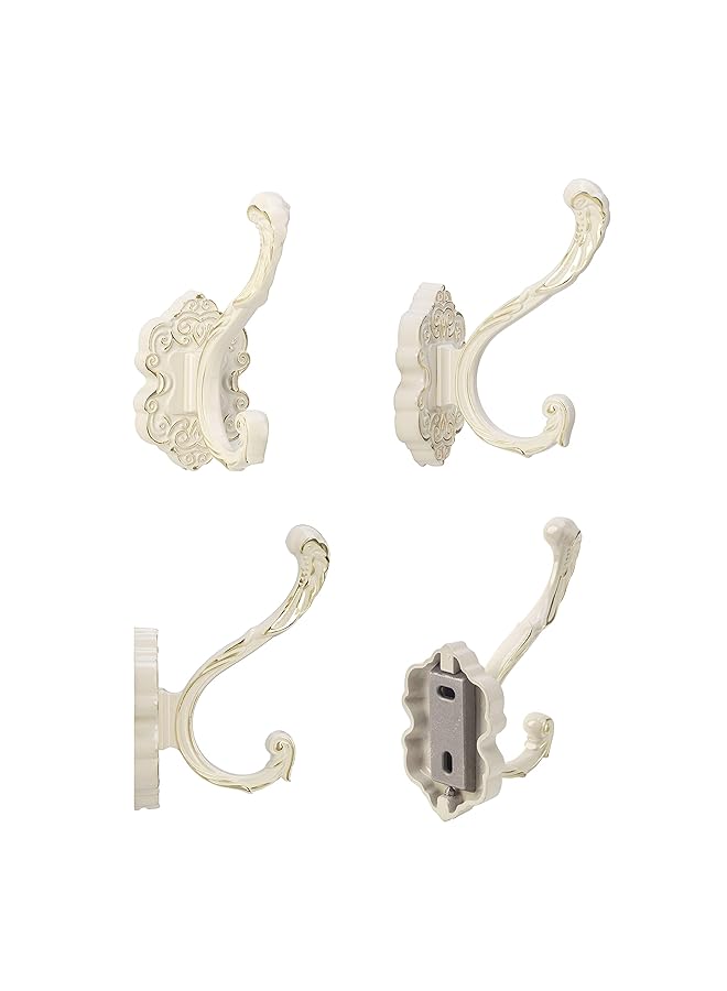 إيروريكس خطافات معاطف مثبتة على الحائط وخطافات مناشف مزخرفة وخطافات حائط متينة من الألومنيوم لتعليق المعاطف والحقائب والملابس في خزانة الردهة والحمام، عبوة من خطافين عتيقين باللونين الأبيض والذهبي على الطراز العتيق - Image 3