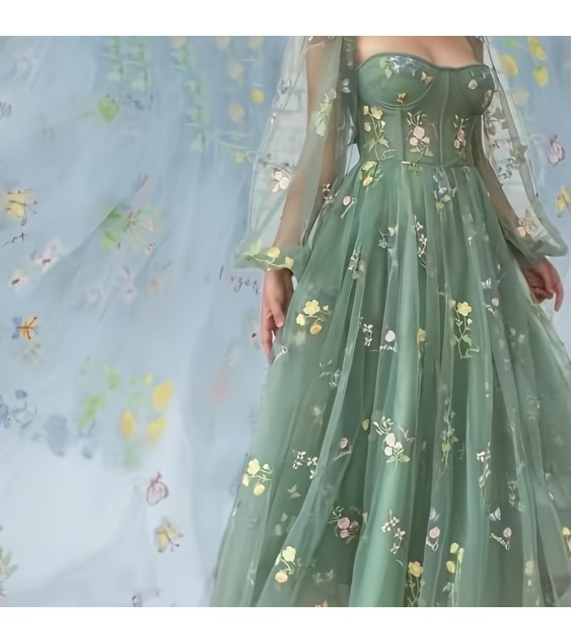 Sage Green Embroidered Tulle 78.74 Inch Wedding Table Decoration For Banquet Bridal Veil Decor - Image 5