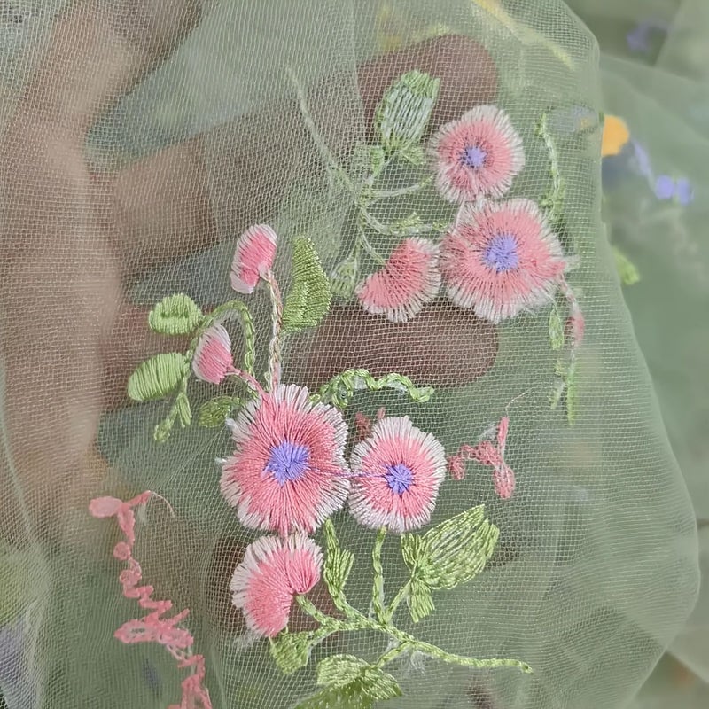 Sage Green Embroidered Tulle 78.74 Inch Wedding Table Decoration For Banquet Bridal Veil Decor - Image 1