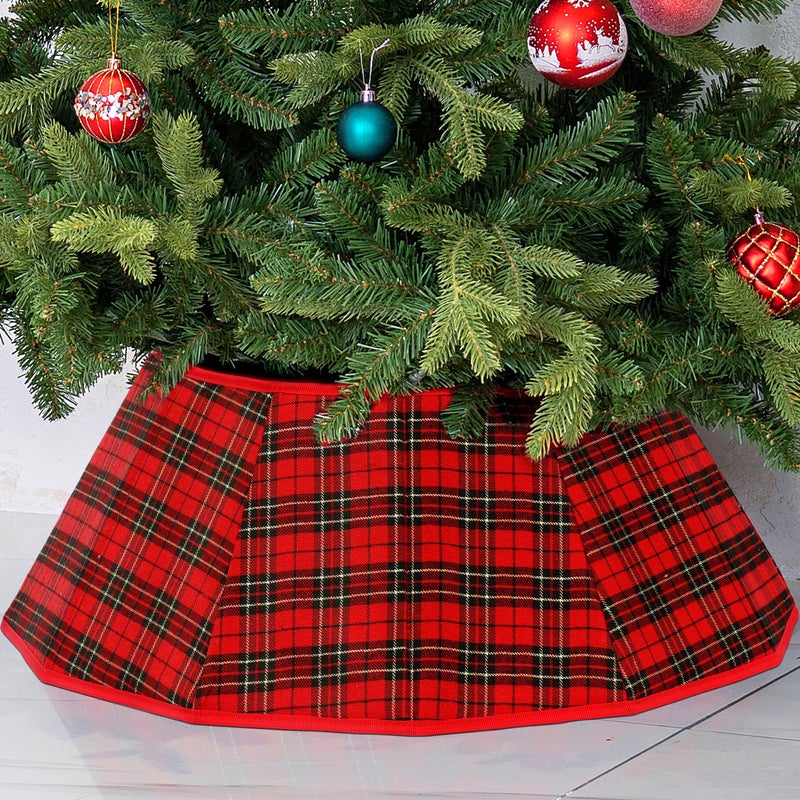 Blissun Fabric Christmas Tree Collar Skirt Willow Tree Ring for Christmas Decorations Red Black Plaid - Image 2