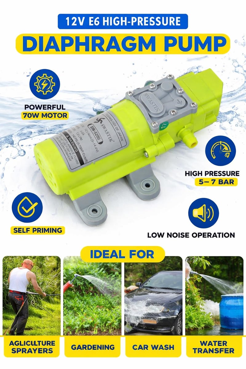 Swastik Water Pump High Pressure 12V Dc Water Pump Battery Sprayer Motor Single High Performance 12V Dc 140 Psi Used In Farm Agriculture Mist Spray, Car Bike Wash, Sanitizing, Ac Cleaning - Image 4