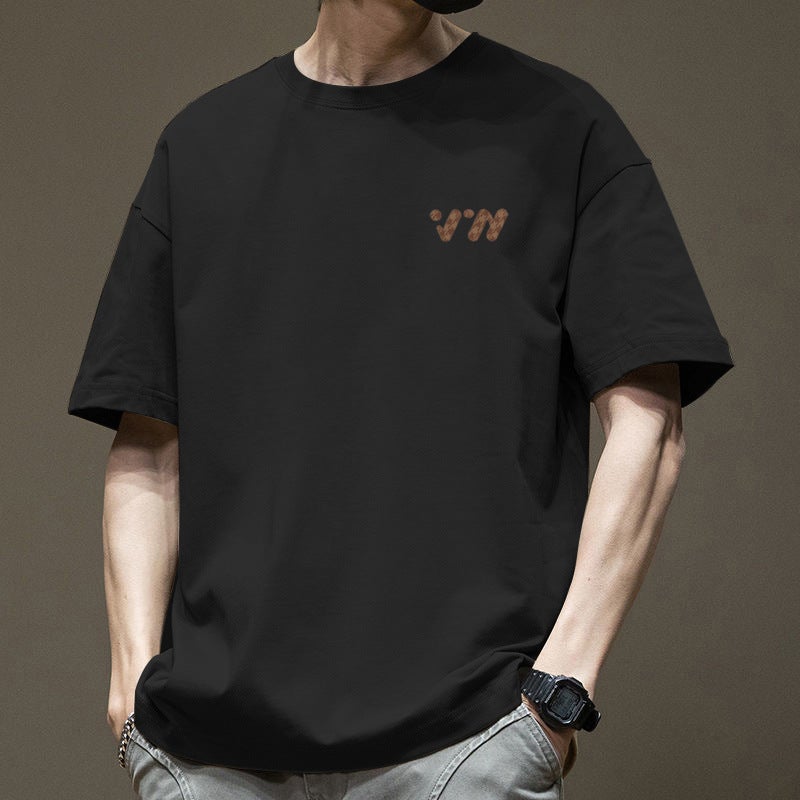 Cotton printed short-sleeved T-shirt for men's Instagram trendy clothes, summer trendy loose half-sleeved T-shirt with round neck