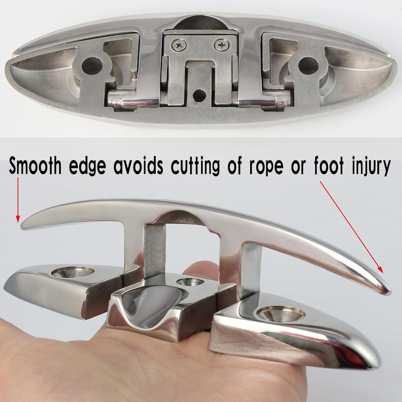 VEITHI 316 Stainless Steel Boat Folding Cleats Boat Dock Cleats 5/6/8.5 inch, Flip up Dock Cleat for Deck and Boat, Dock Cleats Folding Cleat Rope Cleat Boat Cleats with Fasteners (1,2,4,6 Pack) - Image 4