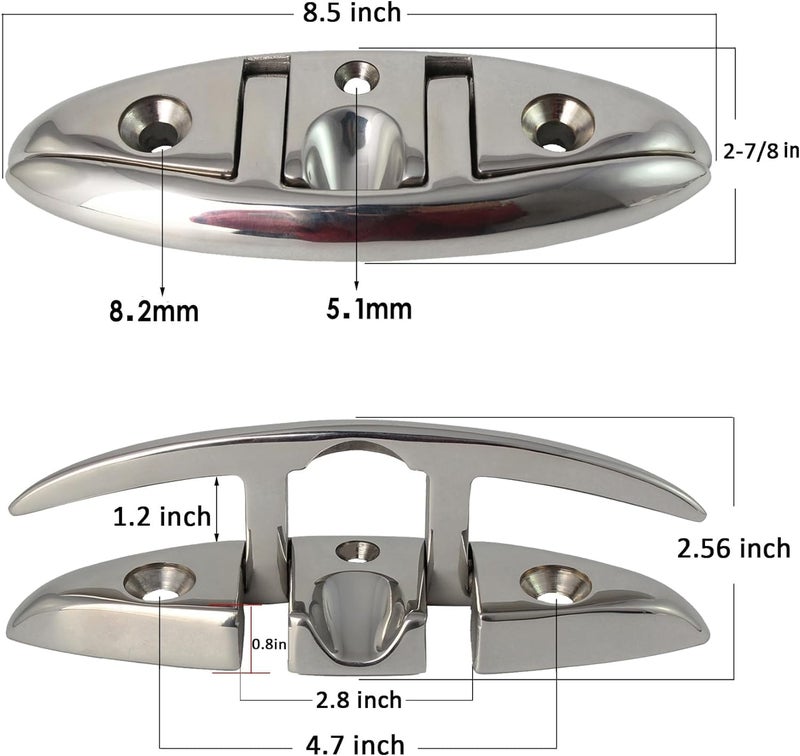 VEITHI 316 Stainless Steel Boat Folding Cleats Boat Dock Cleats 5/6/8.5 inch, Flip up Dock Cleat for Deck and Boat, Dock Cleats Folding Cleat Rope Cleat Boat Cleats with Fasteners (1,2,4,6 Pack) - Image 2