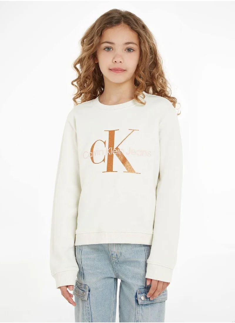 Calvin Klein Jeans Calvin Klein Jeans Kids, Girls' Sweatshirt - Sportswear - Cotton , White