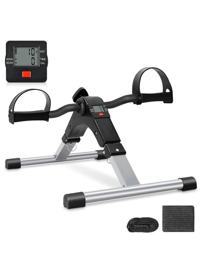 Folding Pedal Exerciser, Mini Under Desk Exercise Bike Foot Hand Cycle Portable, Arm and Leg Exercise Peddler Machine with LCD Monitor