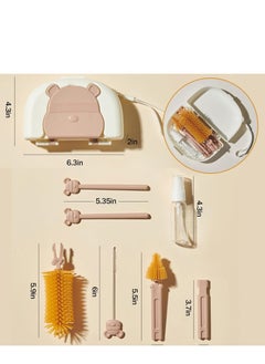 Rightsure Portable Travel Bottle Cleaning Set, 8 Pieces Silicone Baby Bottle Cleaning Brush Set with Baby Bottle Brush Straw Brush for Cleaning, Soap Dispenser and Storage Box, Drain Tray  - Image 3