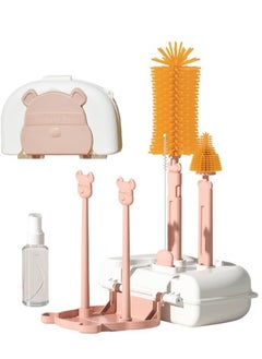 Rightsure Portable Travel Bottle Cleaning Set, 8 Pieces Silicone Baby Bottle Cleaning Brush Set with Baby Bottle Brush Straw Brush for Cleaning, Soap Dispenser and Storage Box, Drain Tray  - Image 1