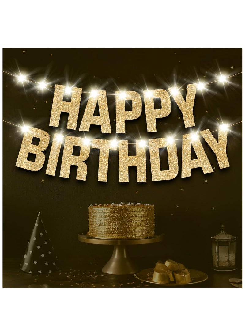 KATCHON - Light Up Happy Birthday Banner - 10 Feet | Glitter Gold Birthday Party Banner - Image 1