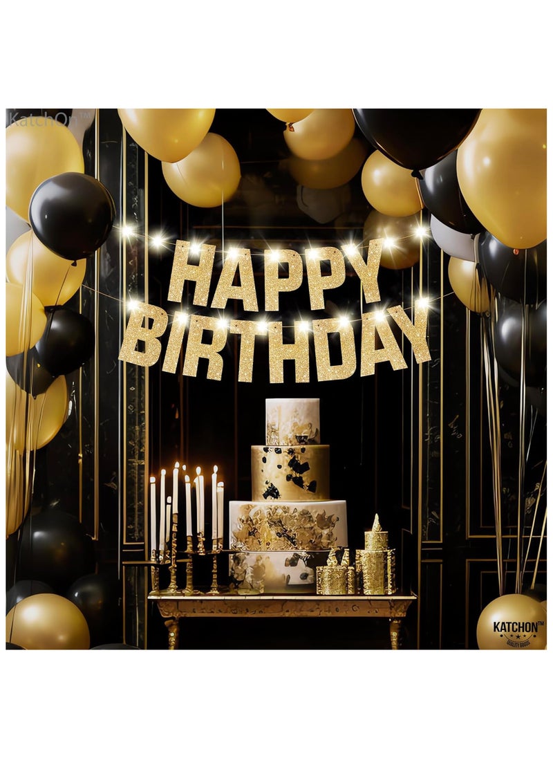 KATCHON - Light Up Happy Birthday Banner - 10 Feet | Glitter Gold Birthday Party Banner - Image 1