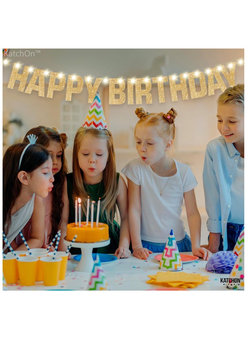 KATCHON - Light Up Happy Birthday Banner - 10 Feet | Glitter Gold Birthday Party Banner - Image 1