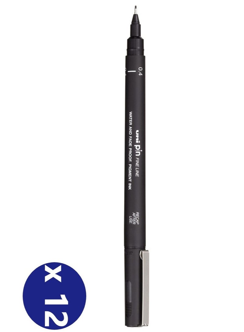 Uni Pin Uni Pin Fineliner 0.4mm Drawing Pen Black Box of 12  - Image 1