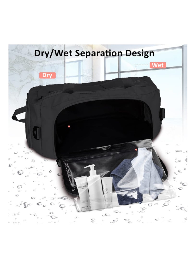 Excefore Sports Duffle Bag, Travel Duffle Bag, Gym Duffel Bagwith Shoe Compartment &Wet Pocket, Foldable Travel Duffel Bags for Men Women, Waterproof Carry on Duffel Bag Backpack(Black)  - Image 4