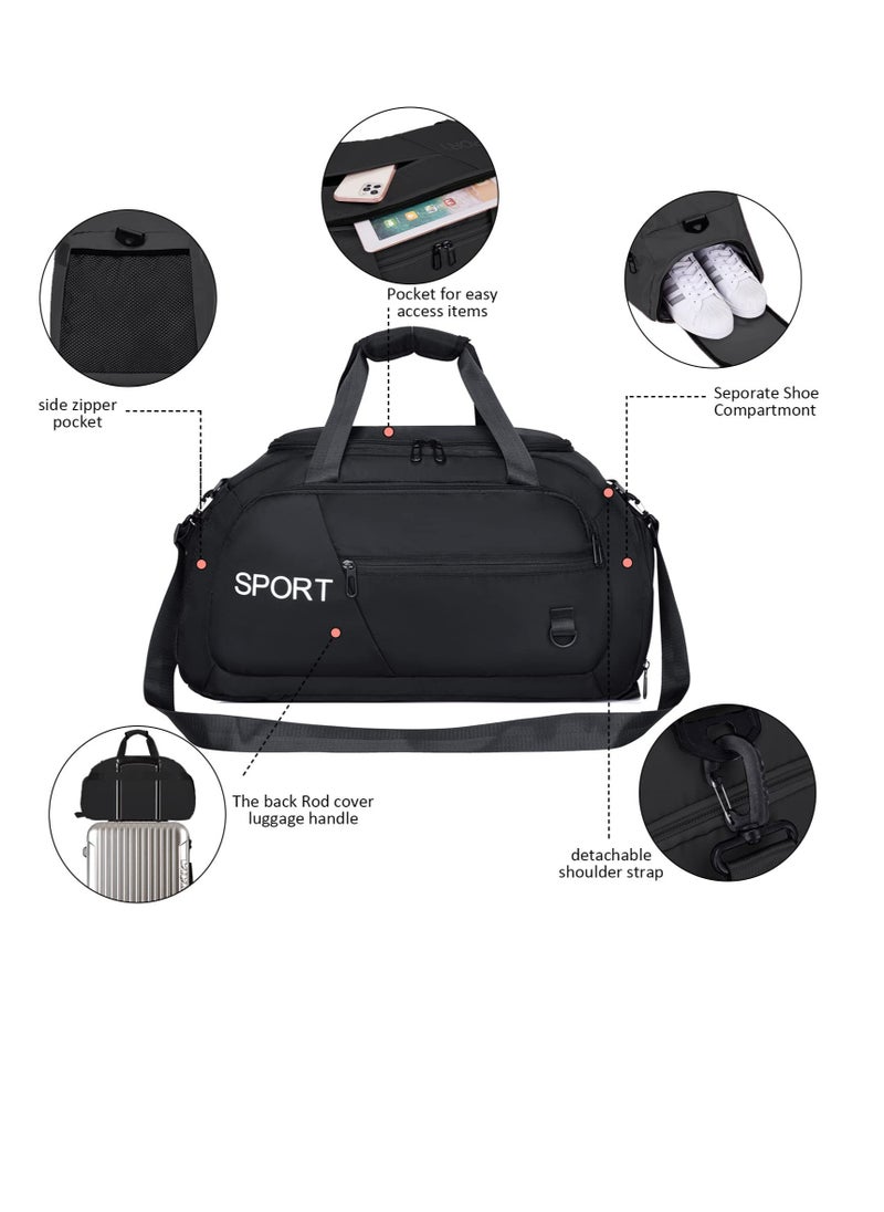 Excefore Sports Duffle Bag, Travel Duffle Bag, Gym Duffel Bagwith Shoe Compartment &Wet Pocket, Foldable Travel Duffel Bags for Men Women, Waterproof Carry on Duffel Bag Backpack(Black)  - Image 3