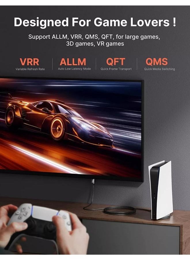 JSAUX JSAUX 8K HDMI Cable 2.1  48Gbps Ultra High Speed Braided HDMI Cord(8K@60Hz 4K@120Hz) eARC HDR10 HDCP 2.2 & 2.3 3D, Compatible for PS5/PS4/X-Box/Roku TV/HDTV/Blu-ray/LG/Samsung QLED (5M)-tarnish Black  - Image 4