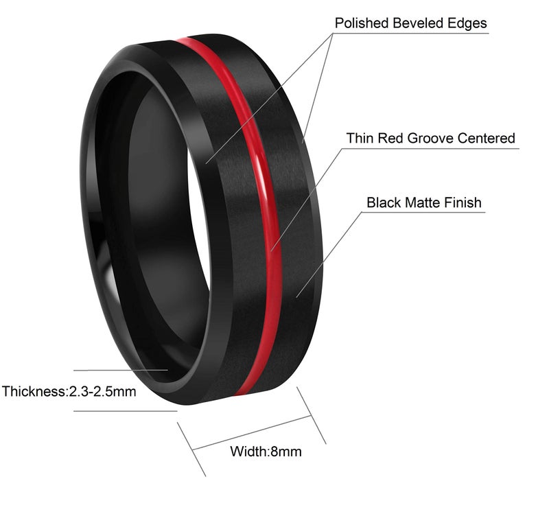 CROWNAL 8mm Thin Red Groove Black Brushed Tungsten Carbide Wedding Band Ring Comfort Fit Engraved I Love You Size 5 To 17 (8mm,10) - Image 4