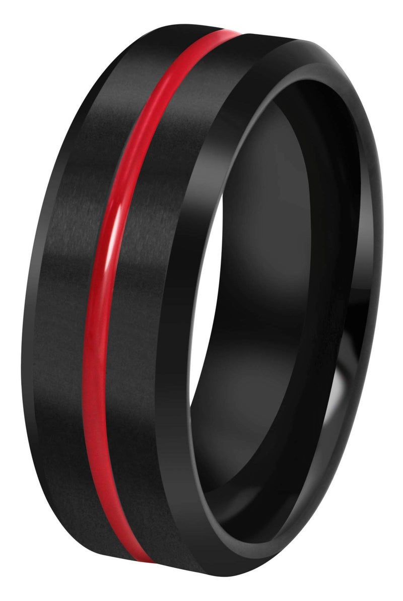 CROWNAL 8mm Thin Red Groove Black Brushed Tungsten Carbide Wedding Band Ring Comfort Fit Engraved I Love You Size 5 To 17 (8mm,10) - Image 2
