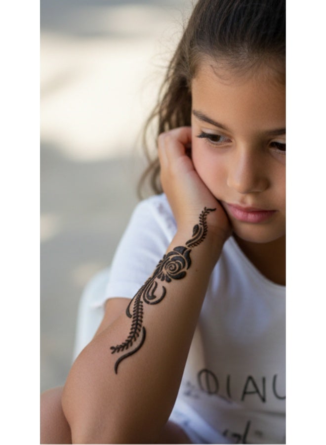 ورقة استنسل حناء وتاتو مؤقت، شيت تصميمات نقش حناء جاهزة، استنسل جلد لتاتو مؤقت ورسم الجسم، ملصقات لاصقة سهلة الاستخدام للرسم على اليد والقدم والجسم والفنون الإبداعية، مثالية للمبتدئين والمحترفين، استخدام مع صبغة الحناء أو الجاجوا أو رشاش الألوان، استنسل متعدد الاستخدامات للرسم على الدواتر والهواتف والأسطح الصغيرة - Image 2