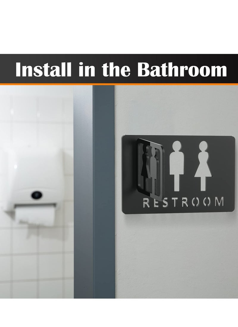 SYOSI Restroom Signs, Hollow Acrylic Adhesive Backed Men's and Women's Bathroom Sign Bathroom Door Signs, Toilet Signs for Business, Bathroom Signage (Black)  - Image 5