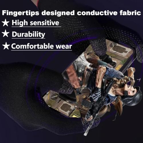 QPOIBSD Mobile Game Gloves, Ultra-Thin Mobile Gaming Gloves，Anti-Sweat Mobile Finger Sleeve Breathable for High-Ranking Players Mobile Game Streamer (Black Gold) - Image 2