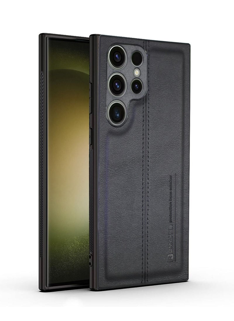 OMAKER Luxury PU Leather Shockproof Case Cover For Samsung Galaxy S23 Ultra 5G 2023 Black  - Image 1