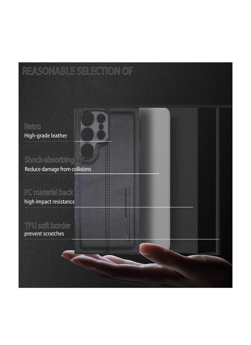 OMAKER Luxury PU Leather Shockproof Case Cover For Samsung Galaxy S23 Ultra 5G 2023 Black  - Image 5