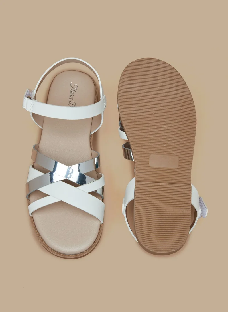 Flora Bella By Shoexpress Girls Textured Cross Strap Slip On Sandals with Hook and Loop Closure