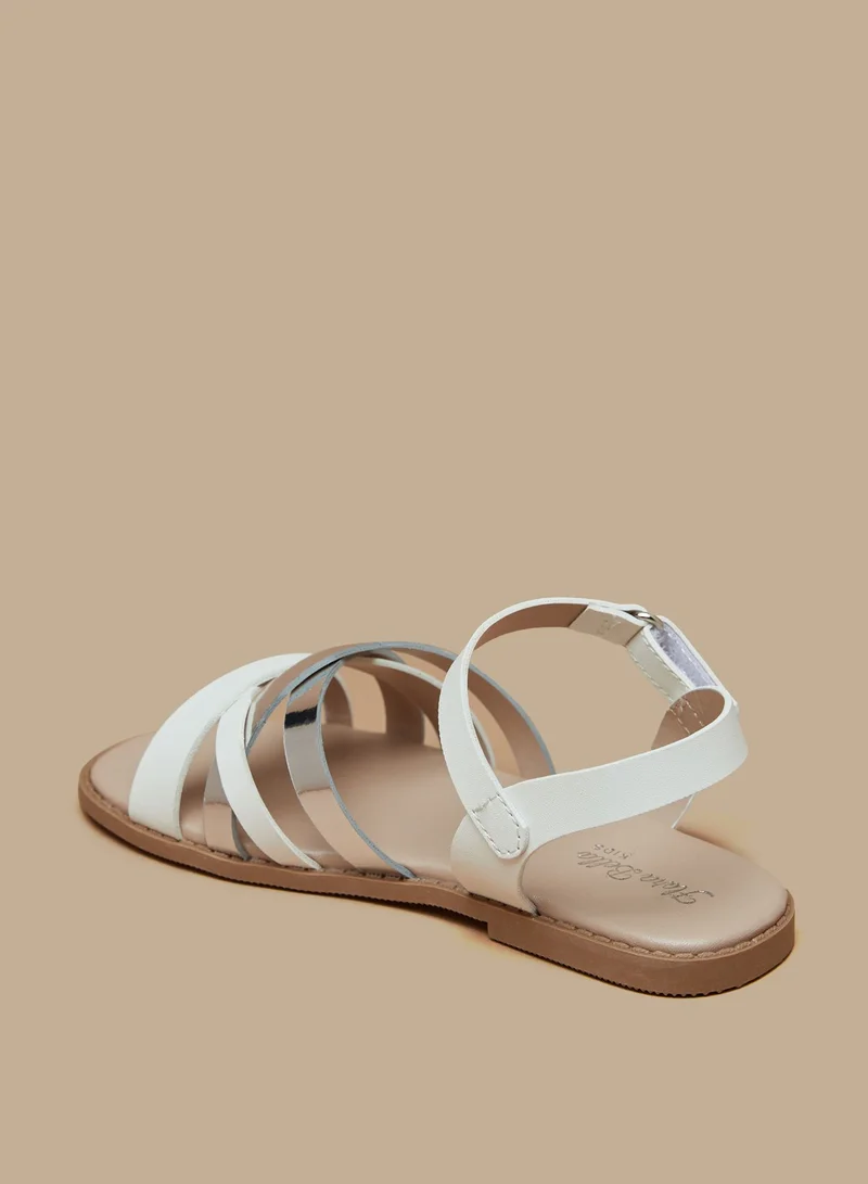 Flora Bella By Shoexpress Girls Textured Cross Strap Slip On Sandals with Hook and Loop Closure