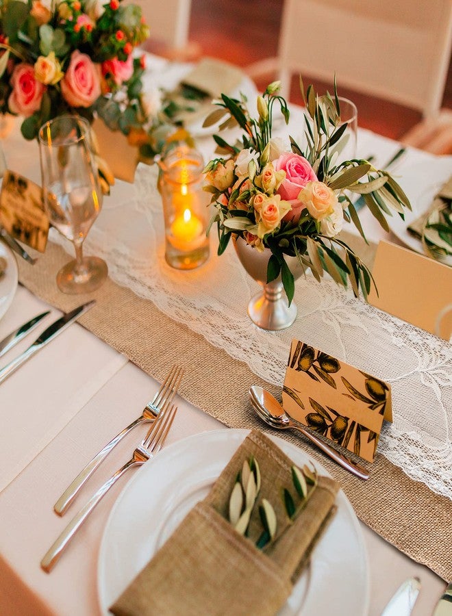 Chumia 12 Pcs 12 x 108 Inch Wedding Burlap Table Runners with White Lace Rustic Runner Decor Vintage Romantic Table Cloth Party Favors for Engagement Birthday Hotel Home Decor(Fresh Style) - Image 4